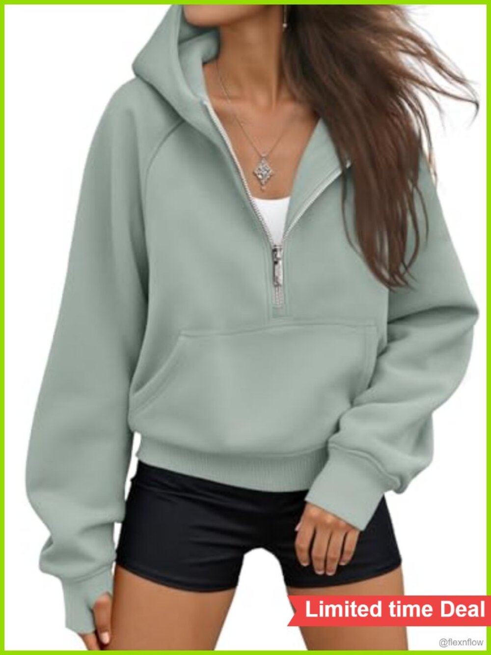 Womens Half Zip Hoodie Cropped Fleece Lined Pullover Sweatshirt Casual